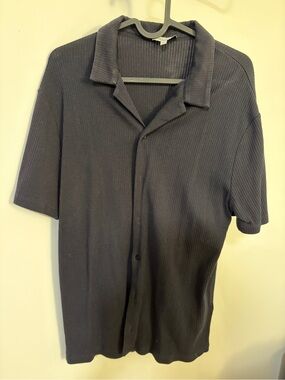 Reiss Men's Short-Sleeve Ribbed Button Polo - Black